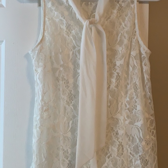 RW&CO - White Sleeveless Lace Neck-Tie Blouse - Picture 3 of 5